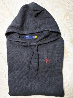 Polo Ralph Lauren Men’s Waffle Knit Thermal Hoodie Black Red Pony Size Medium